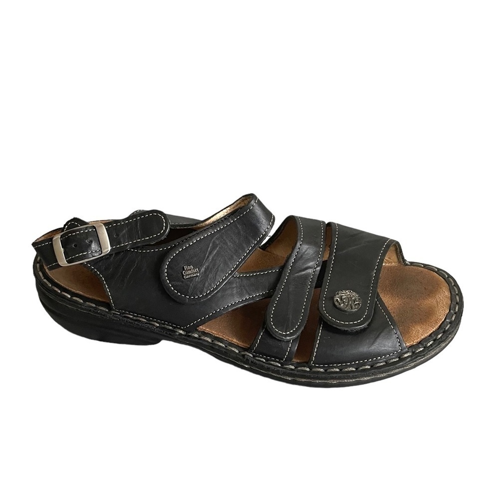 Finn Comfort Black Leather Velcro Strap Sandals Size 38 EU